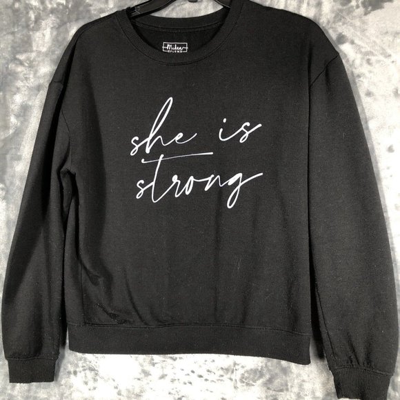 MIKEN Flow Sweatshirt Women’s Sweater Black She Is Strong Size Small - Picture 2 of 12